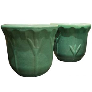 Modern Mid Century Planters Inner Gardens Garden City Iris Ceramic Planters In Tea Dust Green