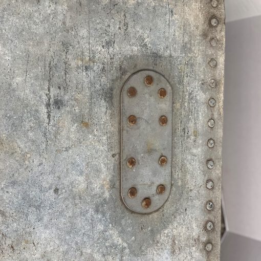 Antique galvanized metal of industrial coffee table, closeup