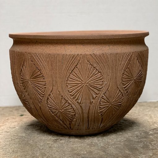 Earthgender vintage pottery planter, teardrop shape & sunburst pattern
