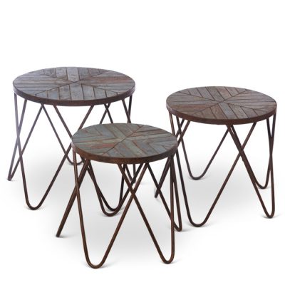 3 teak nesting tables, outdoor or indoor