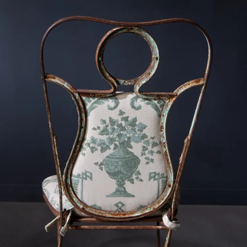 Back of vintage French dining chair at Inner Gardens
