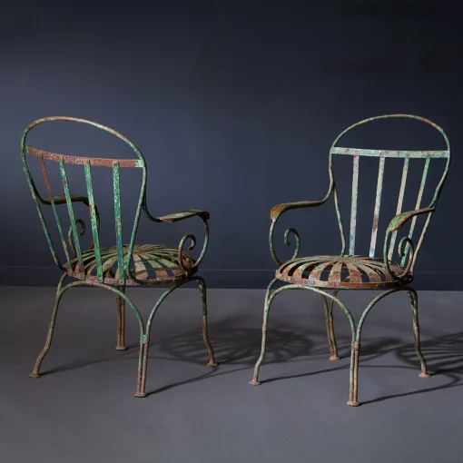 Pair of vintage French iron chairs