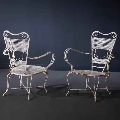 Two vintage French metal garden chairs