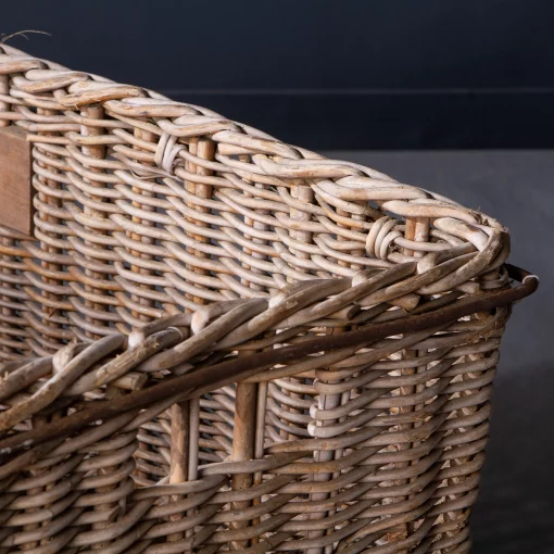 Right rear corner of vintage French grape gathering basket