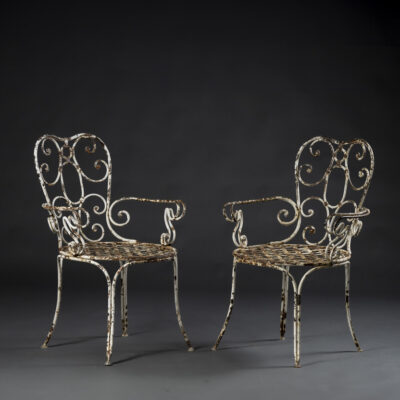 Pair of French Napoleon III Wrought Iron Armchairs