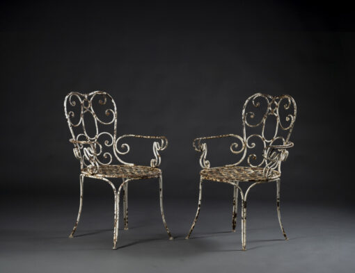 Pair of French Napoleon III Wrought Iron Armchairs
